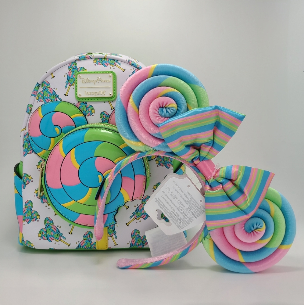 NWT Mickey Mouse Disney Eats Lollipop Loungefly Mini Backpack & Headband Ears